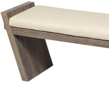 14" Cream and Brown Upholstered Linen Blend Bench