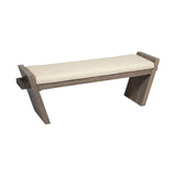 14" Cream and Brown Upholstered Linen Blend Bench