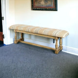 59" Orange and Ivory and Brown Upholstered Cotton Blend Trellis Bench