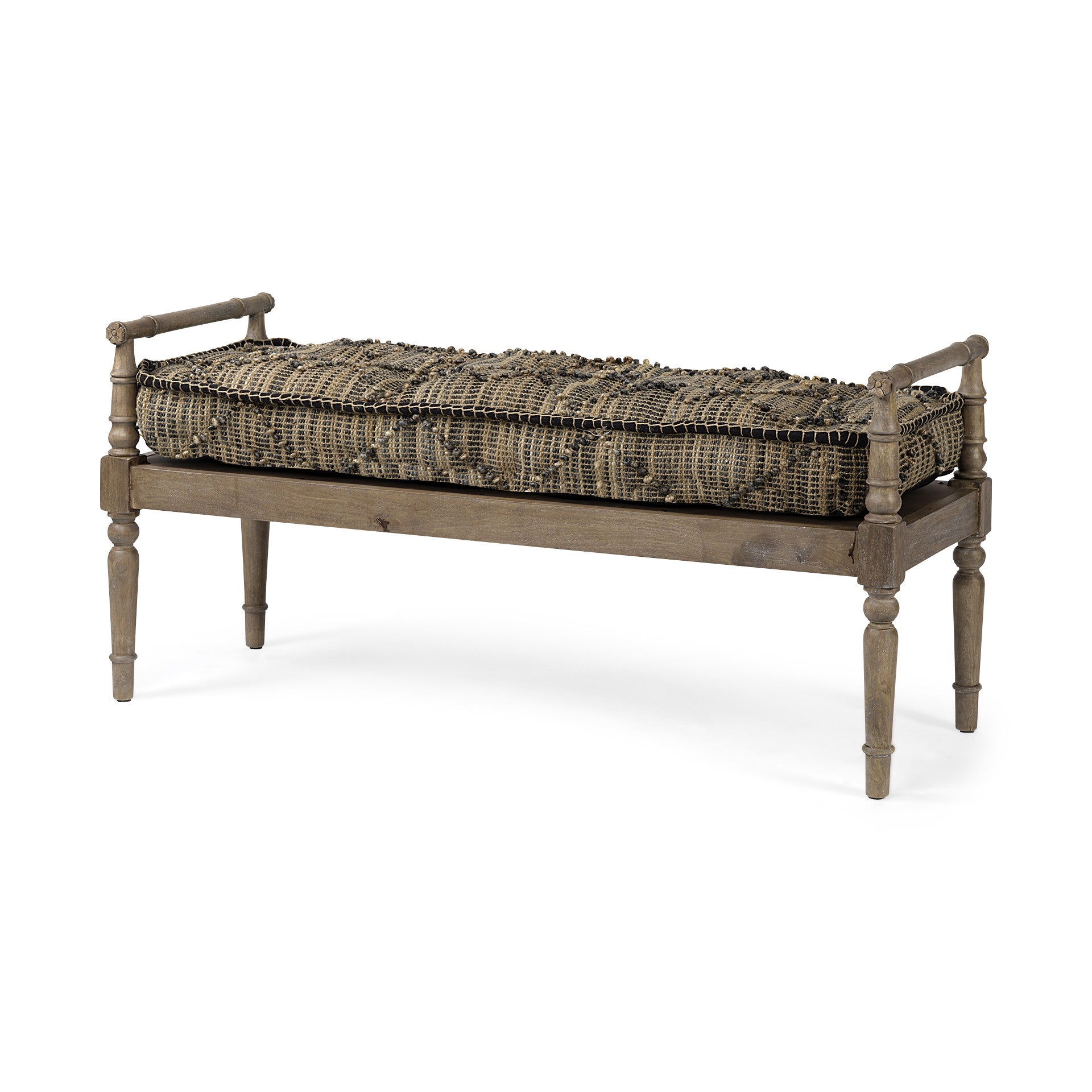 57" Beige And Brown Upholstered Cotton Blend Bench