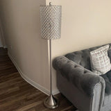 62" Silver Chrome Floor Lamp With Clear Faux Crystal Drum Shade