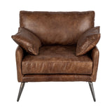 33" Brown And Silver Faux Leather Distressed Arm Chair