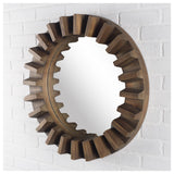 26" Round Brown Wood Frame Wall Mirror