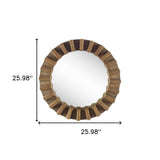 26" Round Brown Wood Frame Wall Mirror