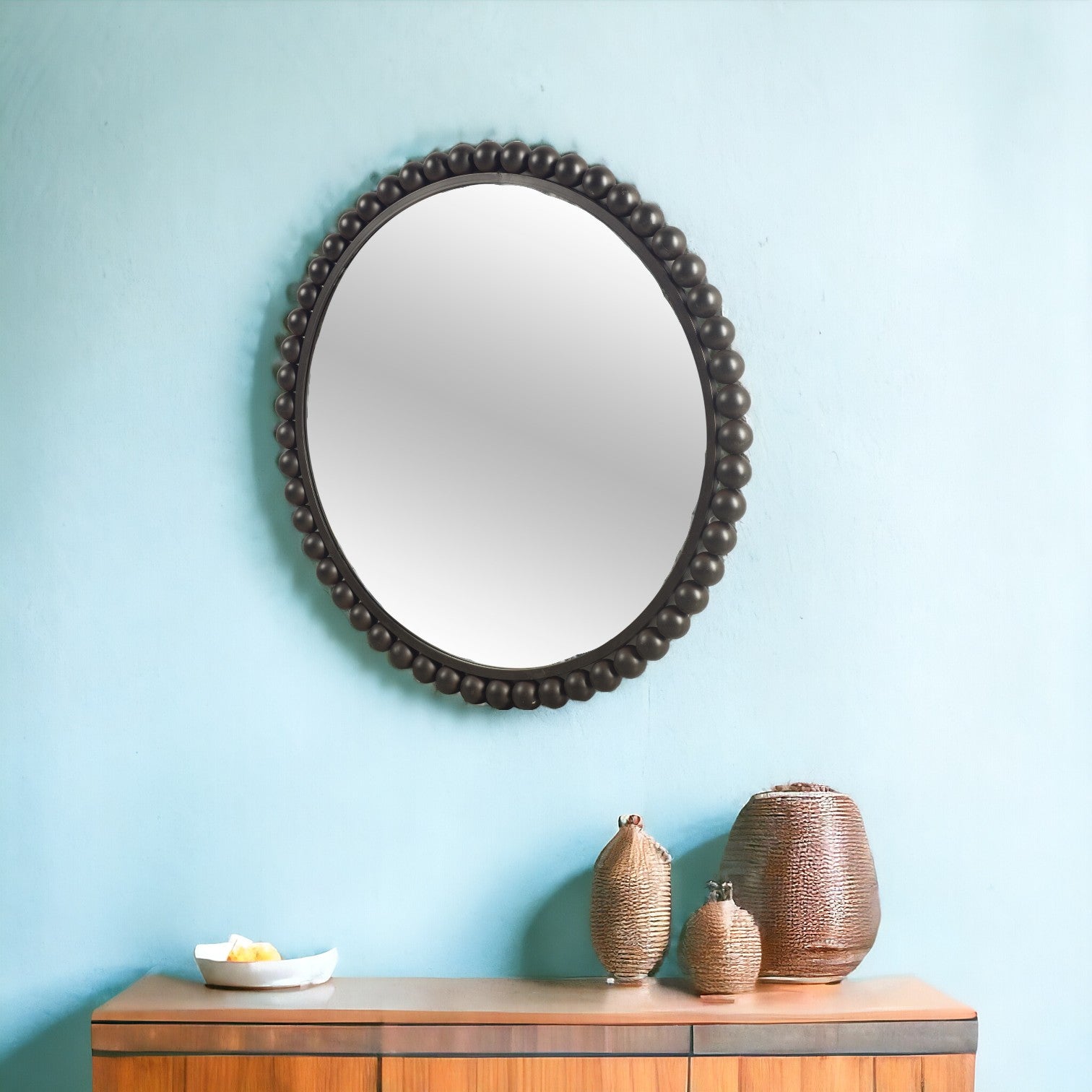 43" Round Black Metal Ball Frame Wall Mirror