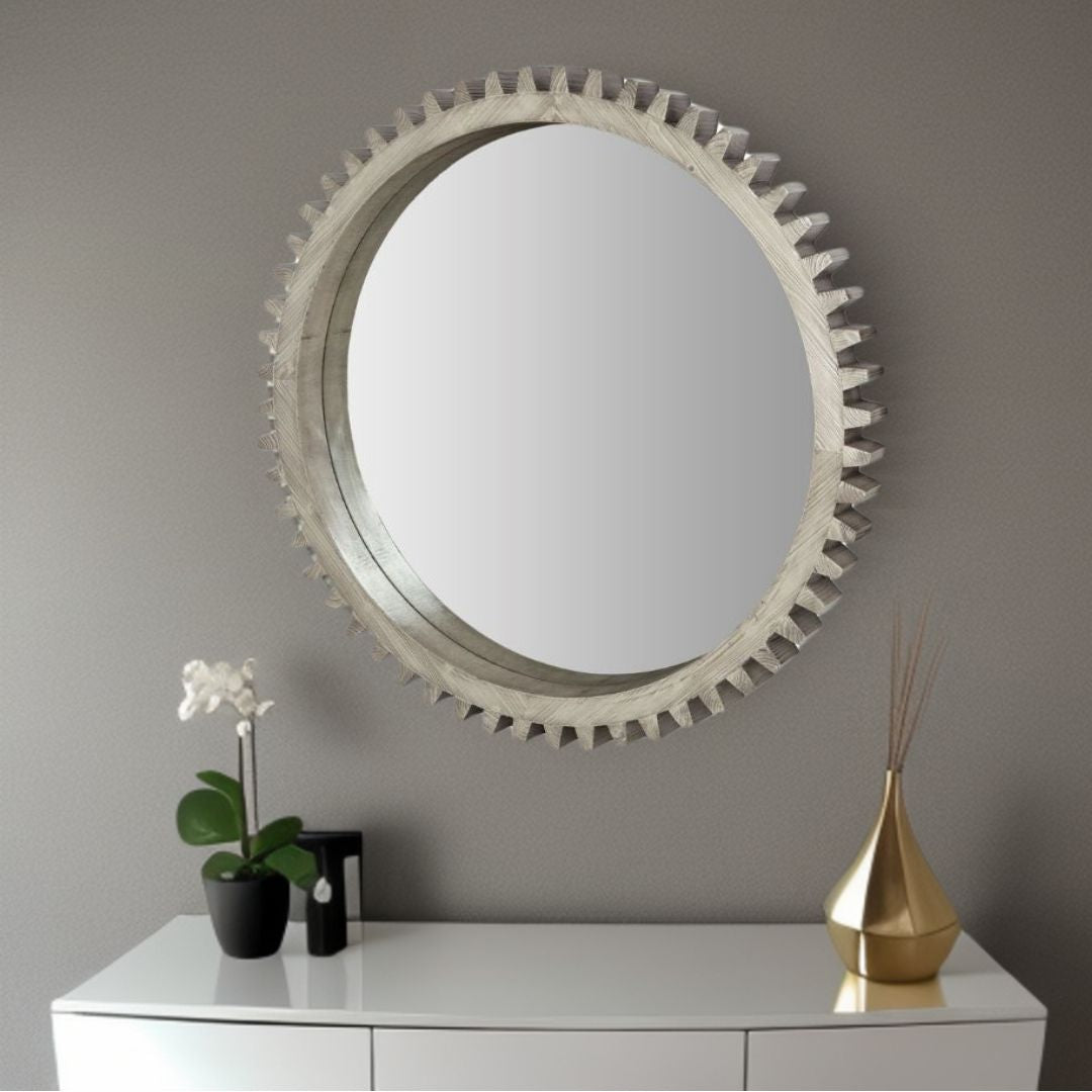 44" Round Silver Wood Frame Wall Mirror