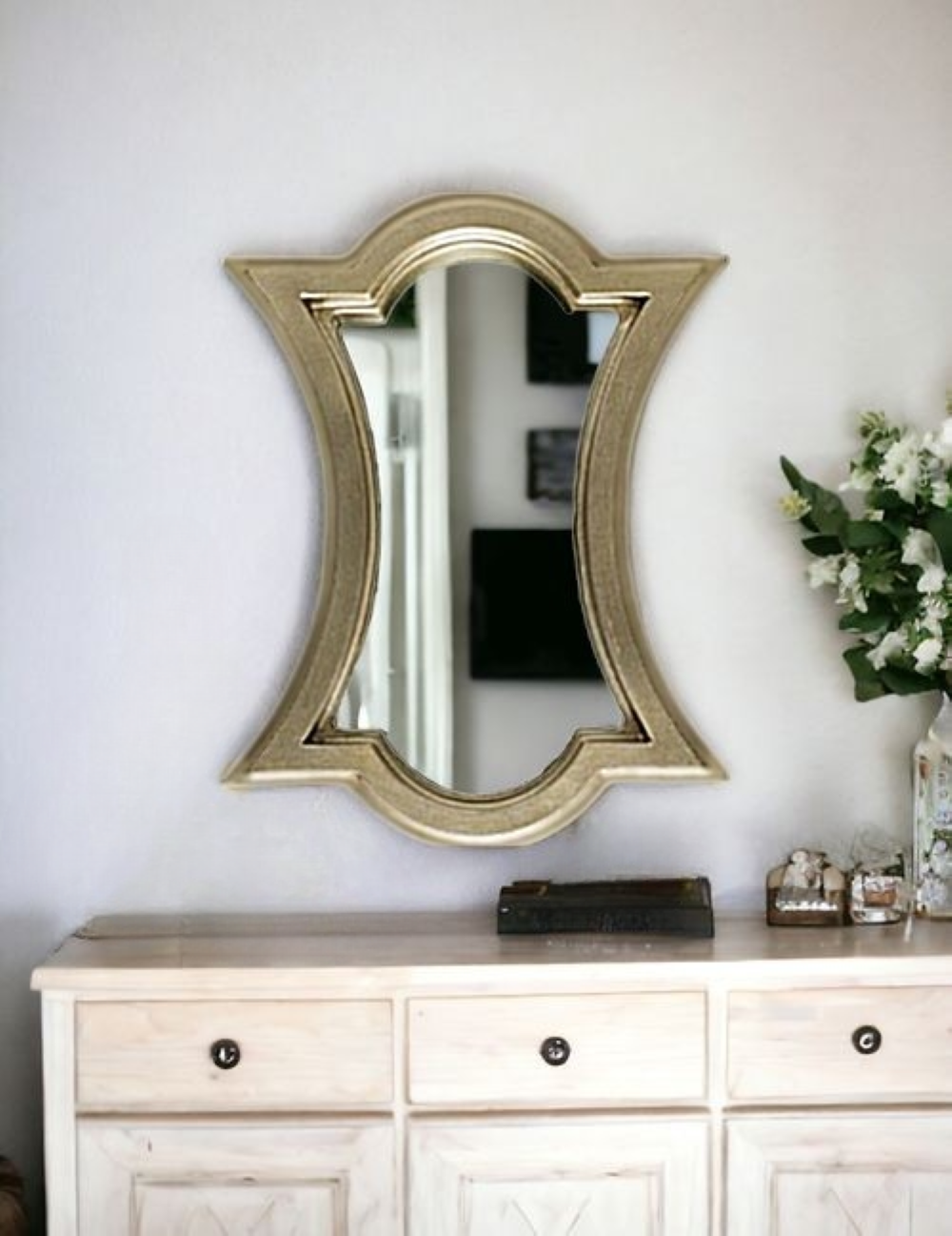 16" Gold Abstract Wood Framed Accent Mirror