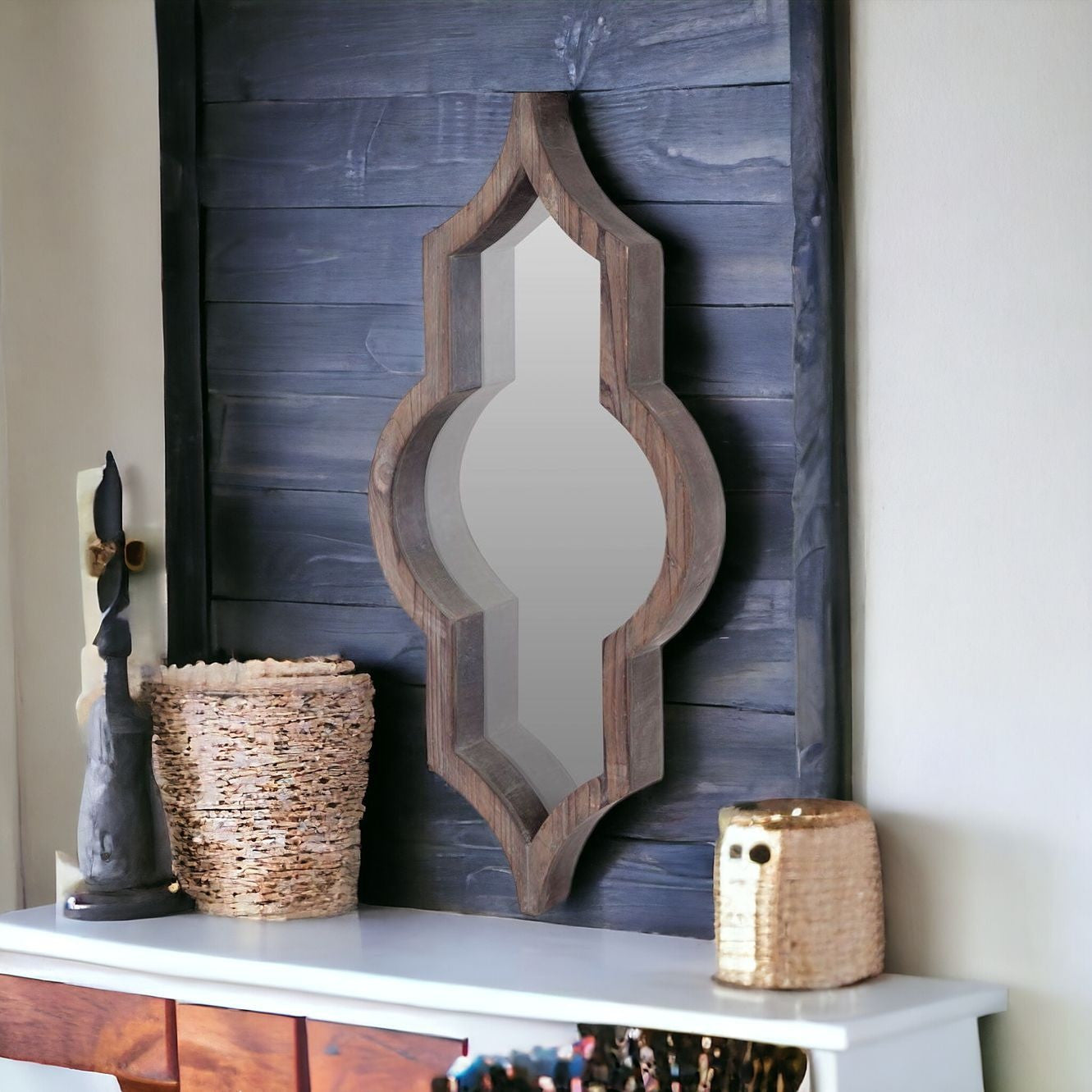 34" Dark Brown Novelty Framed Accent Mirror