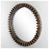 44" Round Brown Wood Frame Wall Mirror