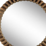 44" Round Brown Wood Frame Wall Mirror