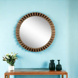 44" Round Brown Wood Frame Wall Mirror