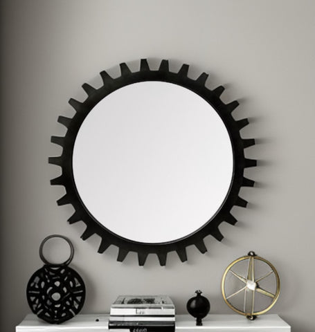 37" Round Black Metal Frame Wall Mirror