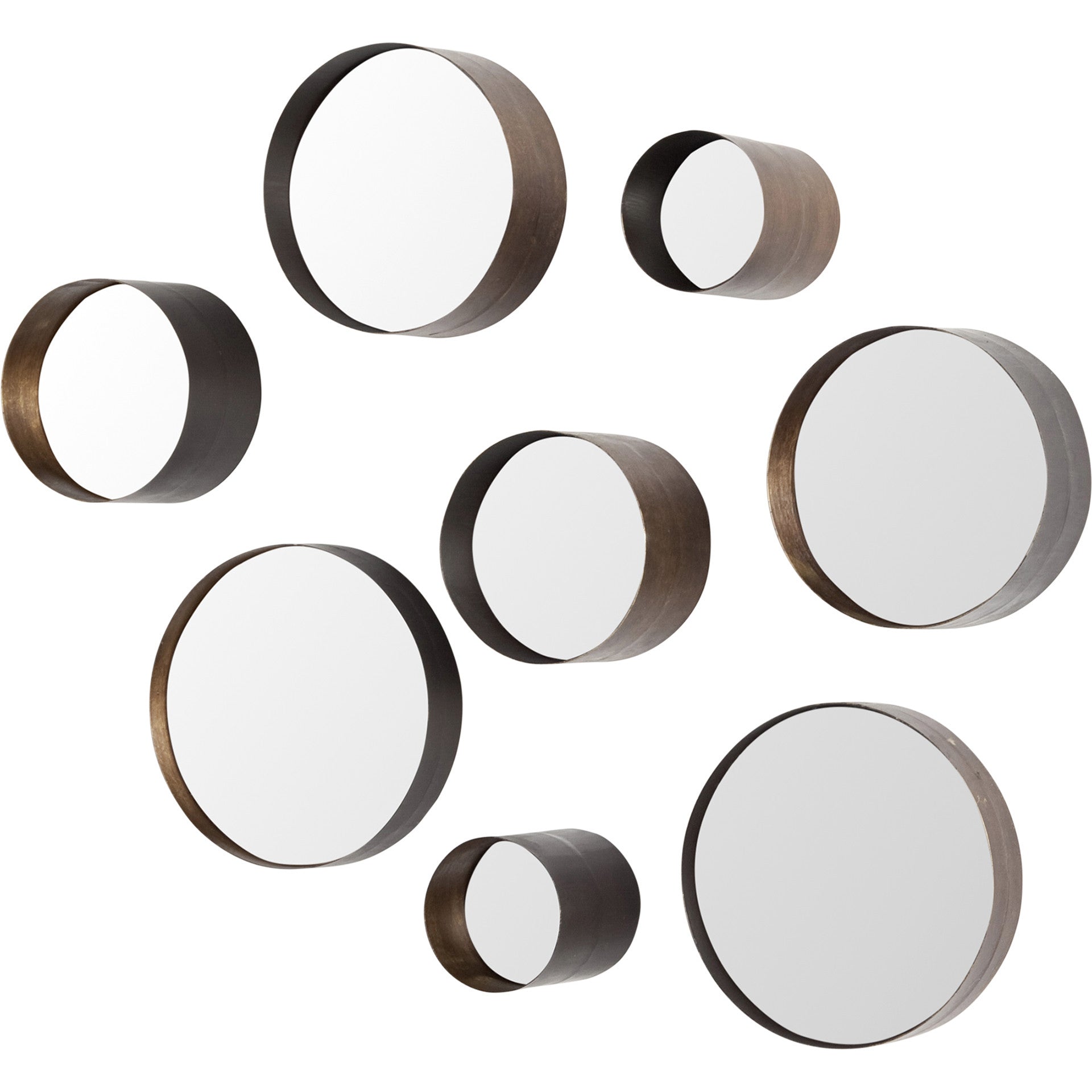 Set Of Eight Brown Metal Wall Mirrors