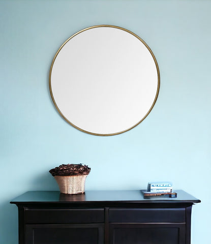 47" Round Gold Metal Frame Wall Mirror