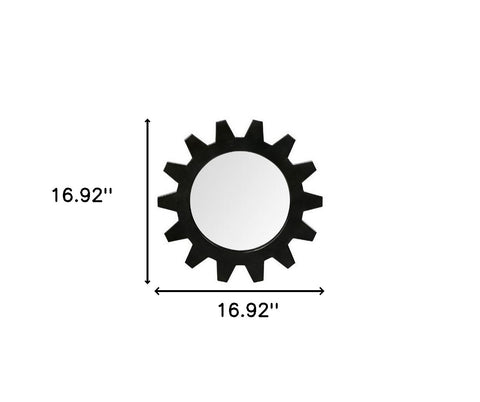 Cog 17" Round Black Metal Frame Wall Mirror