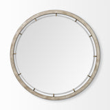 54" Round Brown Wood Frame Wall Mirror