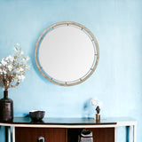 54" Round Brown Wood Frame Wall Mirror