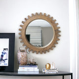 26" Round Brown Wood Frame Wall Mirror