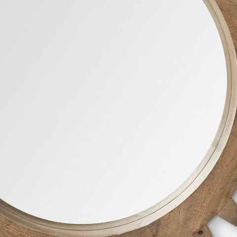 26" Round Brown Wood Frame Wall Mirror