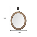 43.5" Round Brown Wood Frame Wall Mirror