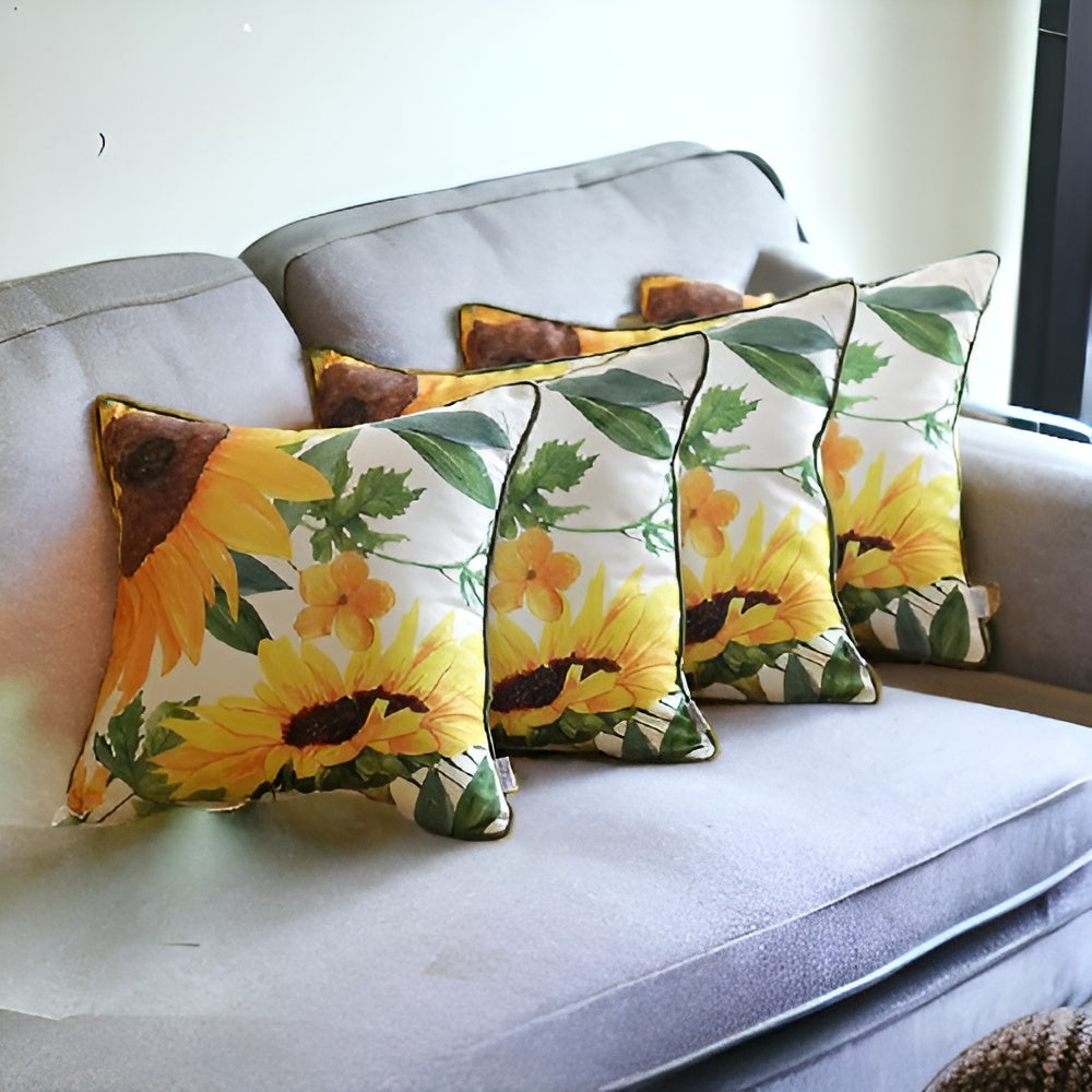 Set Of 4 18" Sunflowers Throw Pillow Cover In Multicolor