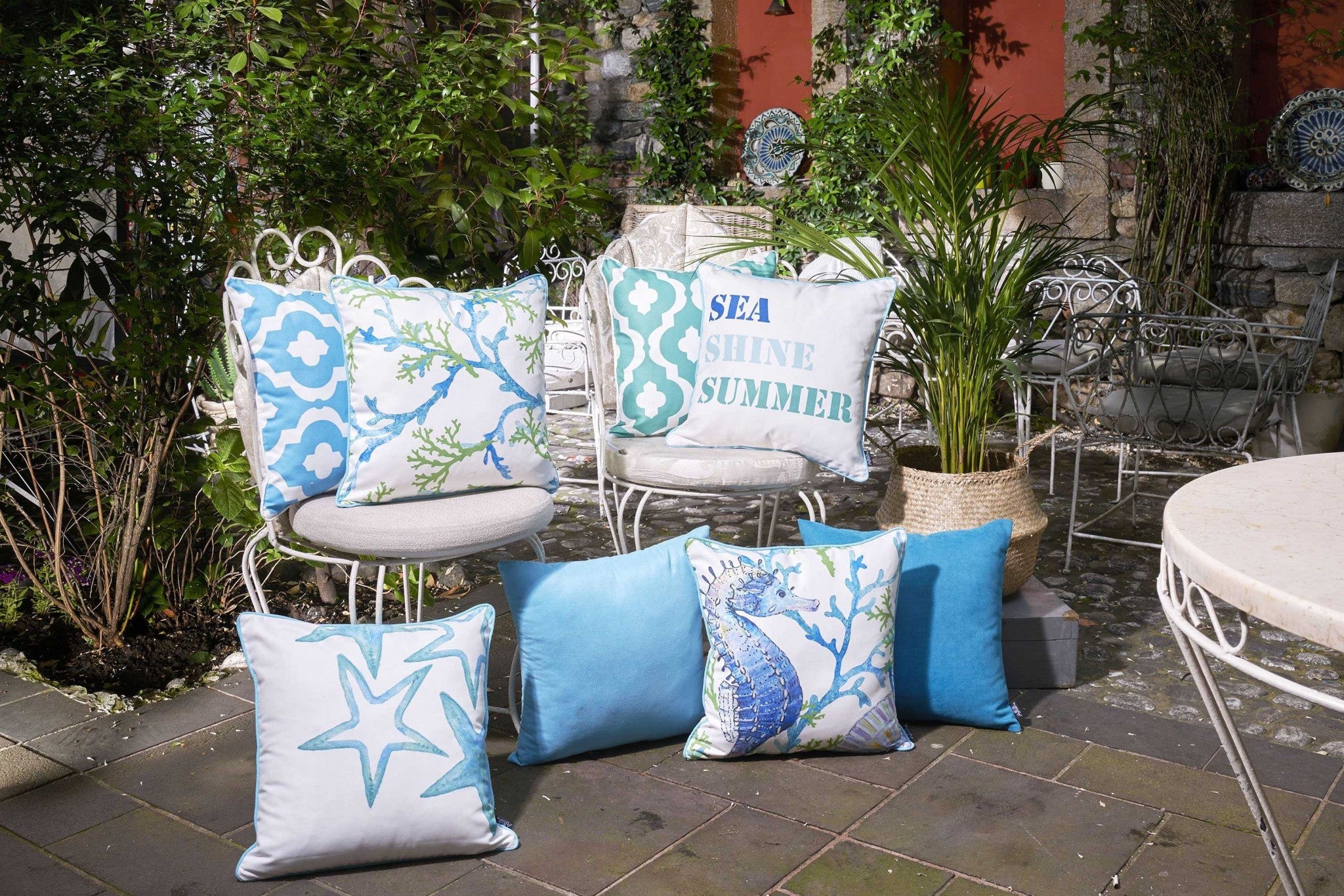 Set Of 4 18" Sea Shine Summer Throw Pillow Cover In Multicolor