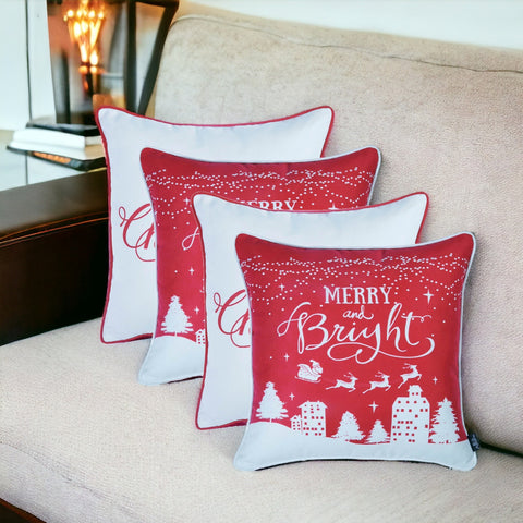 Set Of 4 18" Merry Christmas Gift Throw Pillow Cover In Multicolor