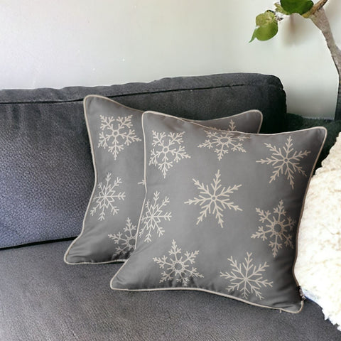 Set Of Two Silver Gray 18" Snowflakes Throw Pillow Covers