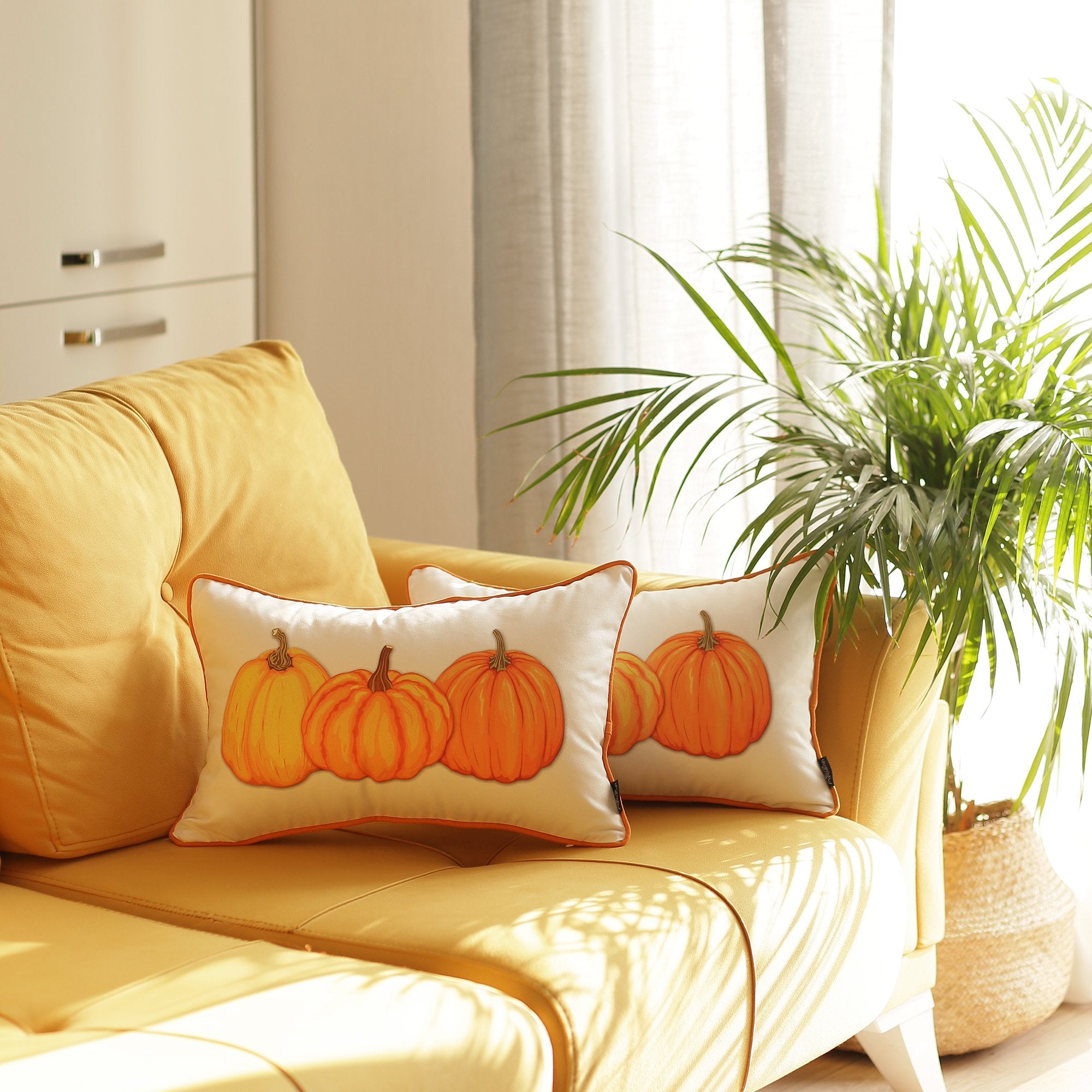 Set Of 2 20" Thanksgiving Pumpkin Throw Pillow Cover In Multicolor