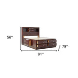 Espresso Finish Wood Multi-Drawer Platform King Bed With Pull Out Tray