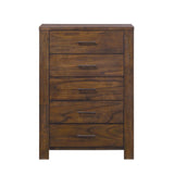 48" Oak Finish 5 Drawer Chest Dresser With Brass Metal Hardware