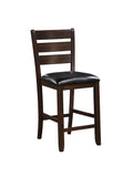 Set Of 2 41" Dark Wood Finish And Black Faux Leather Ladder Back Counter Height Chairs