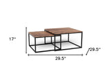 Set Of 2 Squared Off Natural Wood Nesting Coffee Tables
