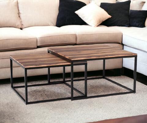 Set Of 2 Squared Off Natural Wood Nesting Coffee Tables