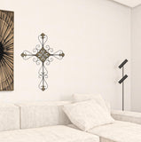 Large Gray Metal Scroll Design Gray Hanging Cross Wall Decor