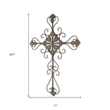 29" Gray Metal Scroll Design Gray Hanging Cross Wall Decor