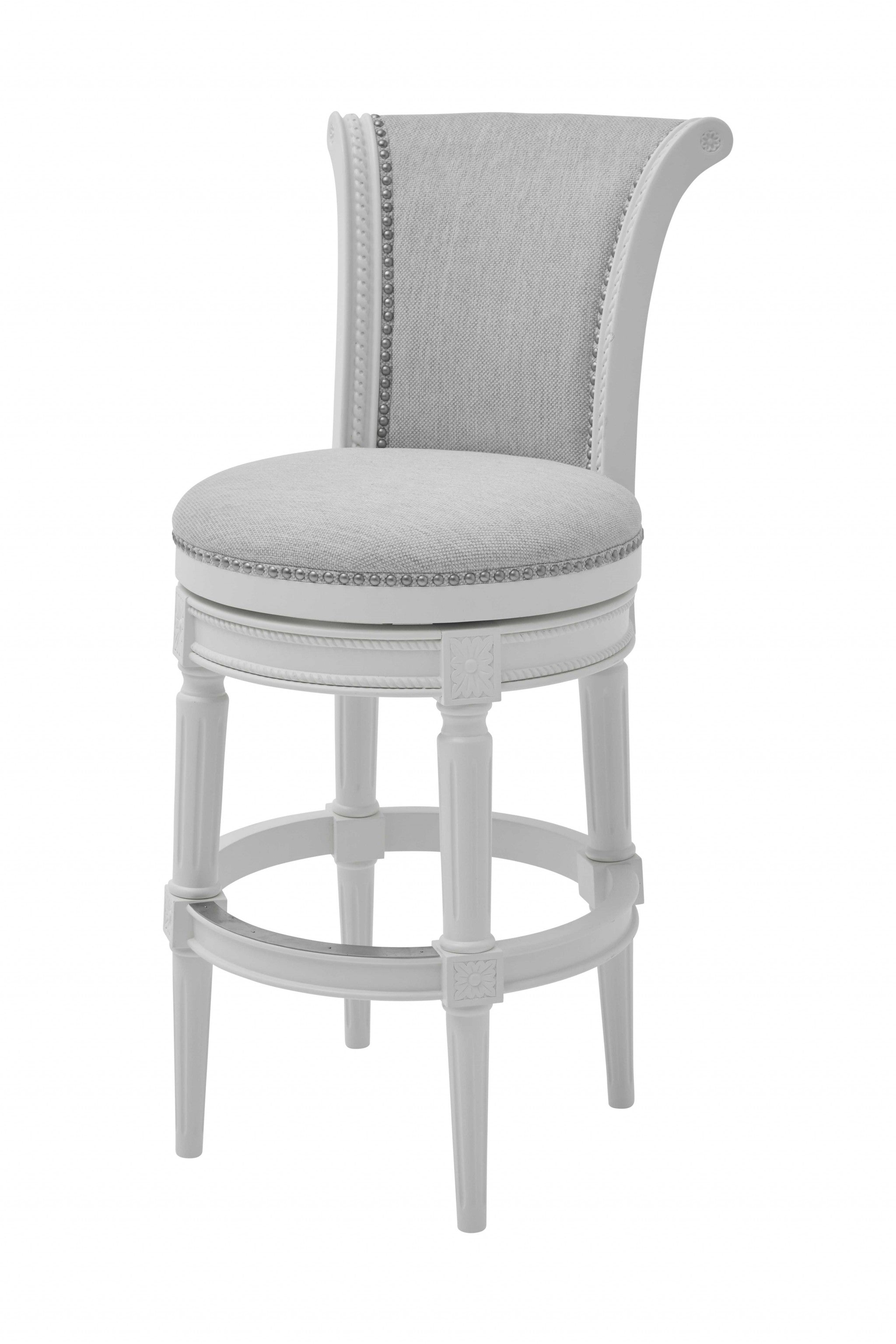 31" Light Gray And White Solid Wood Bar Chair