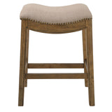 26" Cream And Wood Brown Backless Counter Height Bar Chair