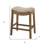 26" Cream And Wood Brown Backless Counter Height Bar Chair