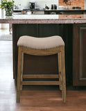 26" Cream And Wood Brown Backless Counter Height Bar Chair