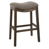 31" Taupe And Brown Solid Wood Backless Bar Height Bar Chair