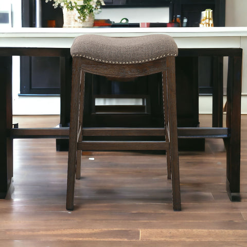 31" Taupe And Brown Solid Wood Backless Bar Height Bar Chair