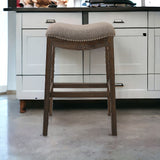 31" Taupe And Brown Solid Wood Backless Bar Height Bar Chair