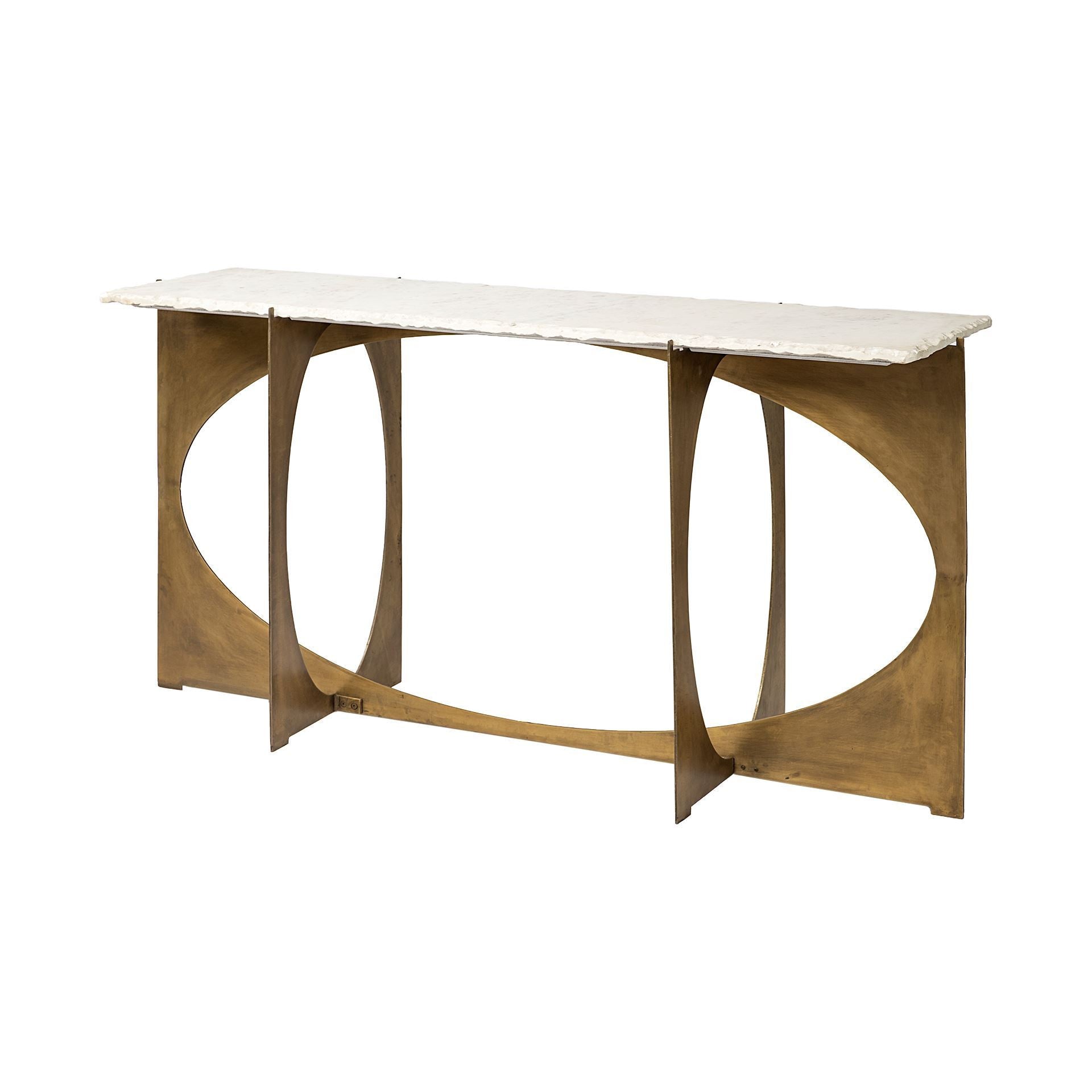 16" White and Gold Genuine Marble 4 Legs Console Table