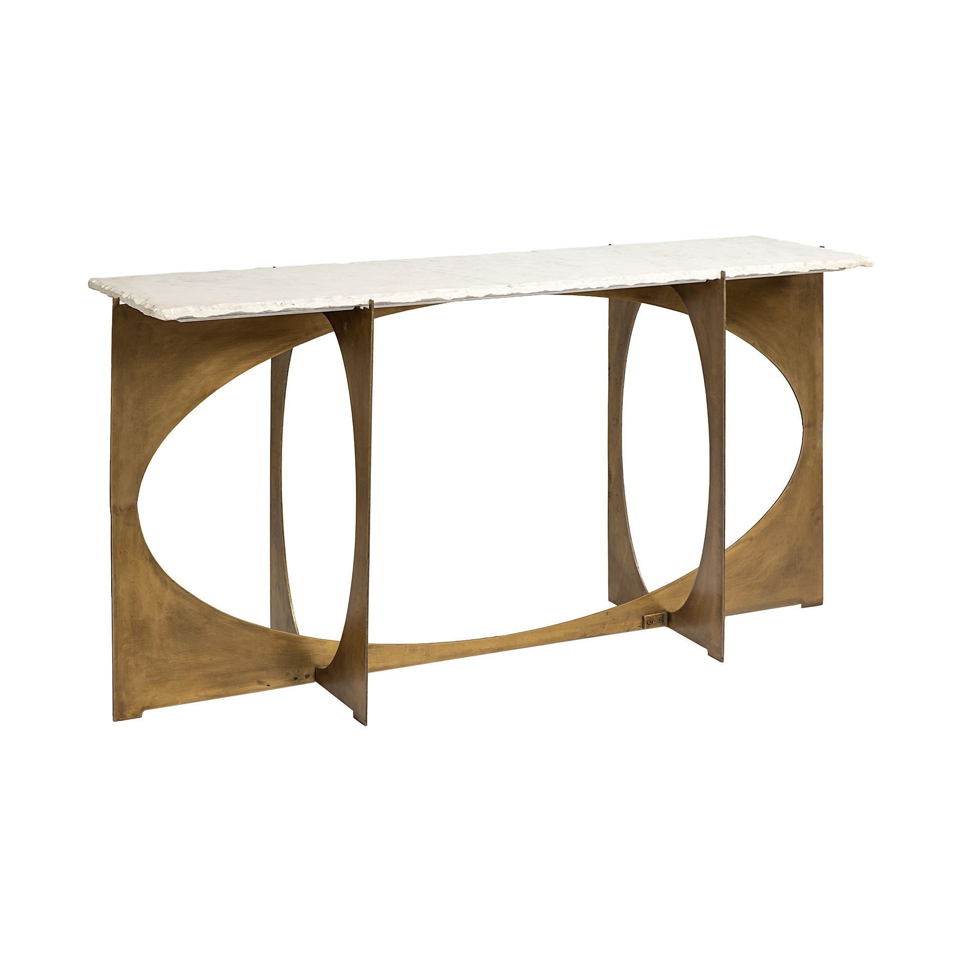 16" White and Gold Genuine Marble 4 Legs Console Table