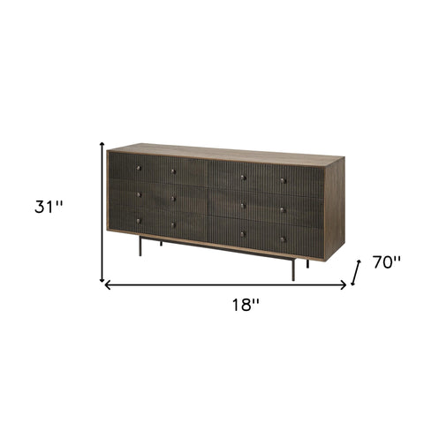 Medium Brown Solid Mango Wood Finish Sideboard With 6 Easy Sliding Drawers