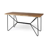 Medium Brown Live Edge Acacia Wood Finish Office Desk With Black Matte Butterfly Wing Shaped Base