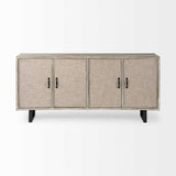Light Brown Solid Wood  Sideboard With 4 Fabric Covered Cabinet Doors