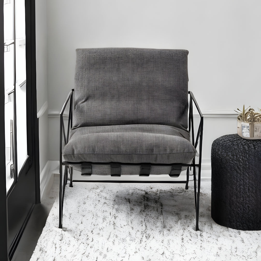 30" Gray And Black Linen Arm Chair