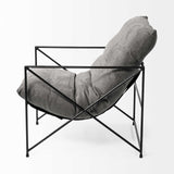 30" Gray And Black Linen Arm Chair